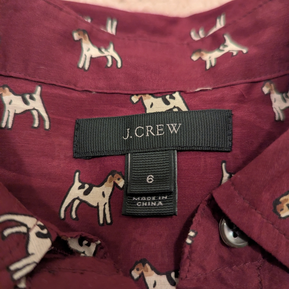 J. Crew Women's Burgundy Terrier Print Popover Shirt - Picture 4 of 5